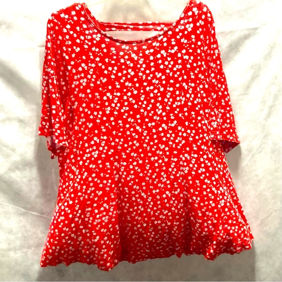 LANE BRYANT Red White Ditsy Floral Top Back Keyhole Detail Plus Size 18 20 - Picture 9 of 13